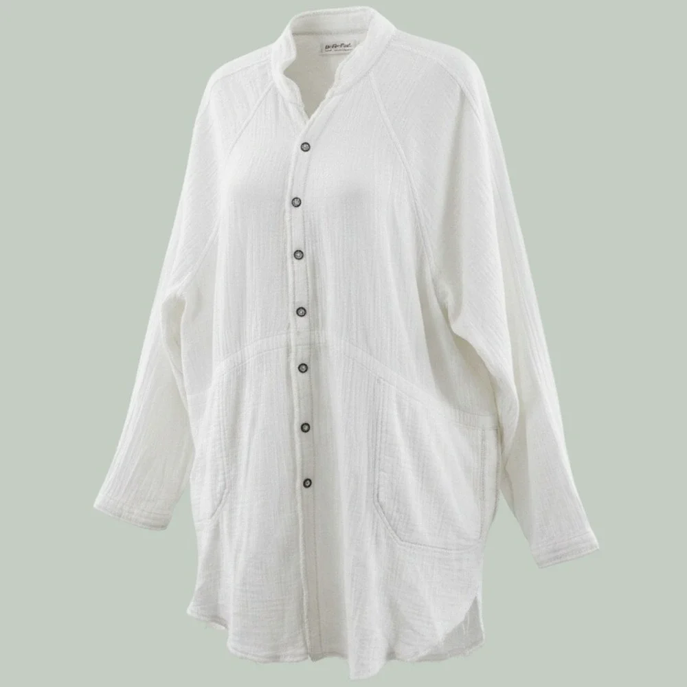 Free People We The Free Oversized Gauze Button Down White Tunic Top Medium